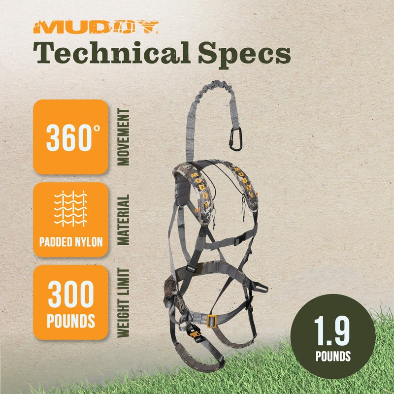 MUDDY Ambush Safety Harness with Quick-Release Buckles, Padded Waist Strap, and Durable Elastic Chest Strap (Optifade Elevated II Camoflauge) - Image 3